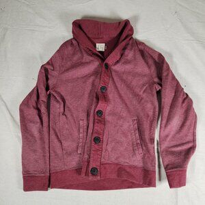 Howe Creative Workforce Cardigan Mens Large Striped Pockets Red Burgundy FLAW